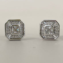 Bezel Set Princess with Halo Earrings