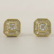 Bezel Set Princess with Halo Earrings