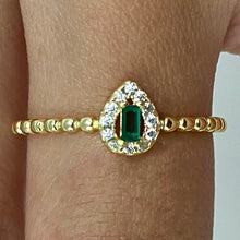 Emerald Cut Halo Mini Teardrop Ring