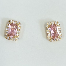 14k Gold Rectangle Halo Stud Earrings