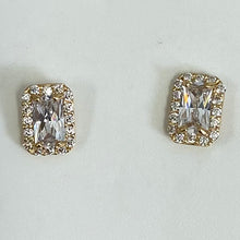 14k Gold Rectangle Halo Stud Earrings