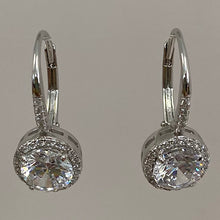 Cubic Zirconia Round Halo Drop Earrings