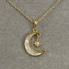 Mother of Pearl Crescent Moon with Star Necklace