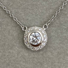 Round Cubic Zirconia Thick Halo Necklace