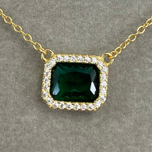 Inset Emerald Cut Halo Necklace