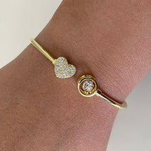 Pave Heart & Float Open Bangle