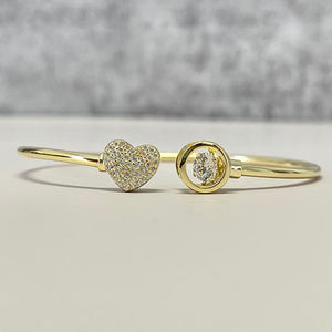 Pave Heart & Float Open Bangle