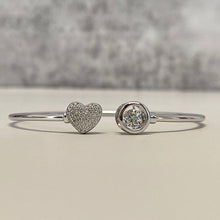 Pave Heart & Float Open Bangle