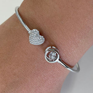 Pave Heart & Float Open Bangle