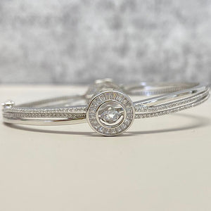 Double Float Cubic Zirconia Halo Clasp Bangle