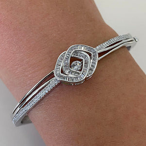 Double Float Cubic Zirconia Halo Clasp Bangle