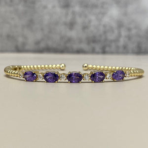 Oval 5-Stone Beaded Open Bangle