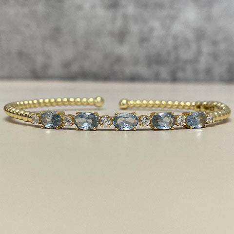 Oval 5-Stone Beaded Open Bangle