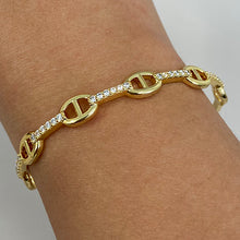 Brass Cubic Zirconia Row Buckle Cuff Bracelet