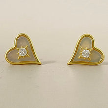 Mother of Pearl Heart with Cubic Zirconia Stud Earrings