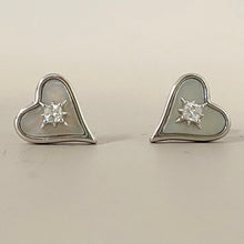 Mother of Pearl Heart with Cubic Zirconia Stud Earrings