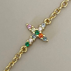 Multi-stone Cross Chain Bracelet