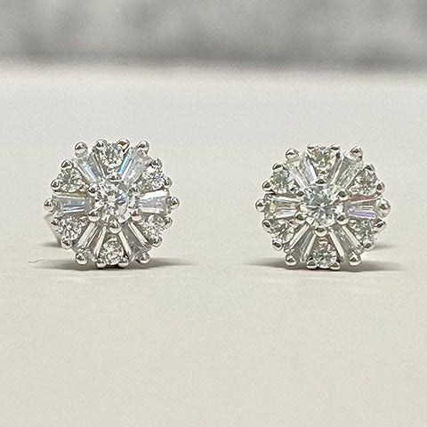 Cubic Zirconia Baguette Halo Studs