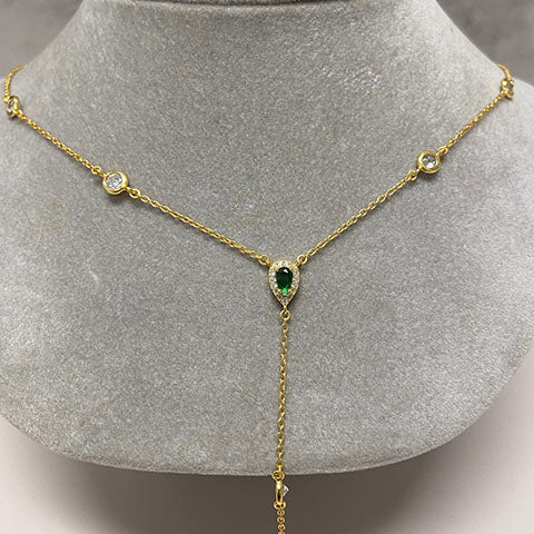 Emerald Cubic Zirconia Y Necklace