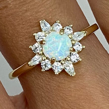 Round Opal Star Halo Ring