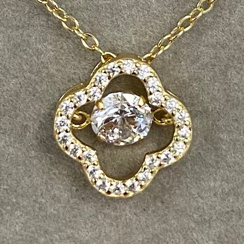 Pave Quatrefoil with Dancing Cubic Zirconia Necklace