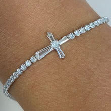 Cubic Zirconia Cross Tennis Pull Stop Bracelet