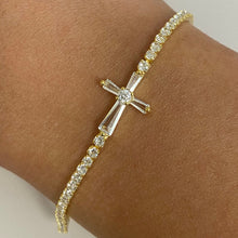 Cubic Zirconia Cross Tennis Pull Stop Bracelet
