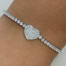 Pave Heart Halo Tennis Slider Bracelet