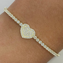 Pave Heart Halo Tennis Slider Bracelet