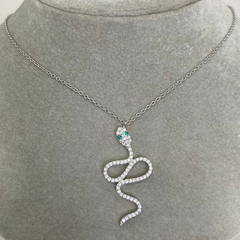 Pave Snake with Green Eyes Necklace