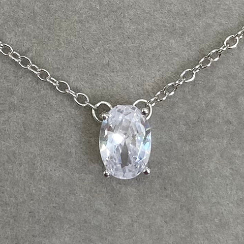 Oval Cubic Zirconia Solitaire Necklace