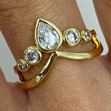 Brass Teardrop Gem Tiara Ring