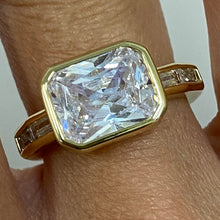 Brass Cubic Zirconia Rectangle Bezel Ring