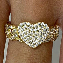 Brass Heart Pave Chain Link Ring