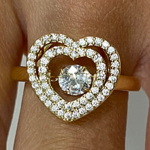 Brass Dancing Cubic Zirconia Heart Ring