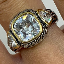 Brass Engraved 3 Gem Ring