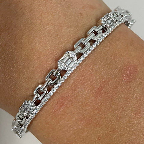 Brass Cubic Zirconia Chain Link Hinged Bangle Bracelet