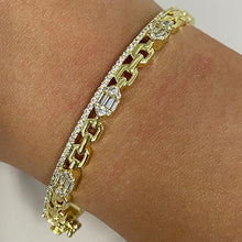 Brass Cubic Zirconia Chain Link Hinged Bangle Bracelet