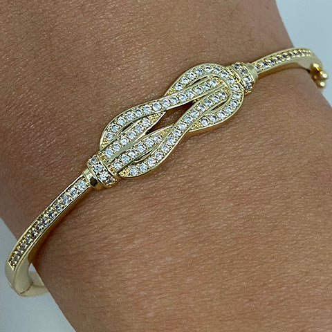 Brass Pave Double Loop Hinge Bangle Bracelet
