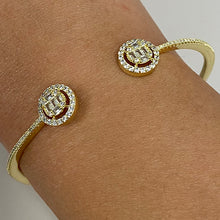 Brass Cubic Zirconia Halo Pave Hinged Cuff Bracelet