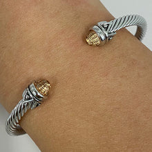 Brass Cubic Zirconia End Rope Cuff Bracelet