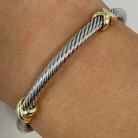 Brass 2 Plain X-Rope Cuff Bracelet