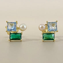 Square & Rectangle Cubic Zirconia & Pearl Stud Earrings