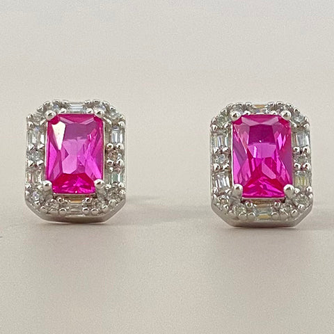 Rectangle Halo Stud Earrings