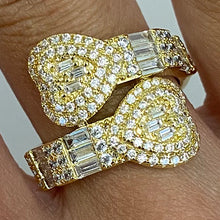 Brass Double Heart Cubic Zirconia Wrap Ring