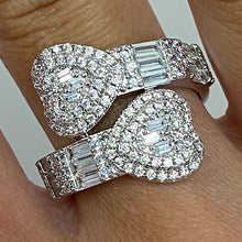 Brass Double Heart Cubic Zirconia Wrap Ring