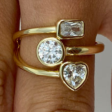 Heart Circle Rectangle Triple Band Ring