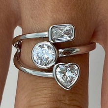 Heart Circle Rectangle Triple Band Ring