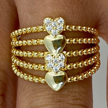 Brass Four Stacking Hearts Ring