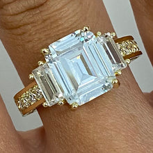 Brass Cubic Zirconia Emerald Cut Trio Pave Ring